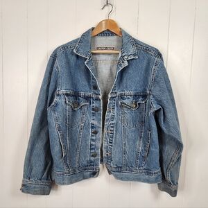 Vintage Denim Trucker Jean Jacket Light Wash Casual Grunge Mens Medium Classic